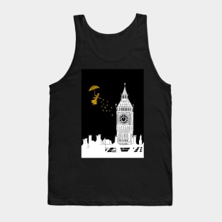 Mary Poppins and Big Ben Linocut Print in white, black and gold Tank Top